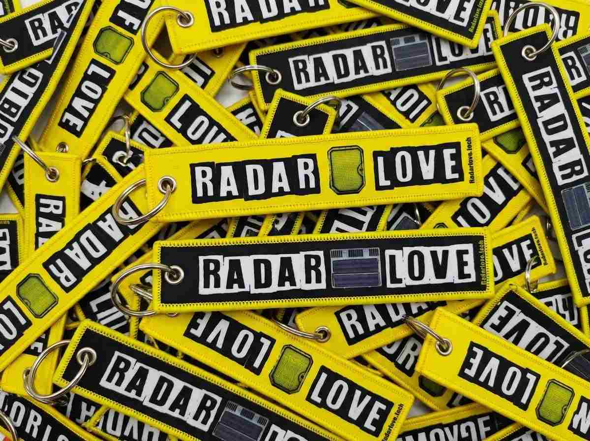 Yellow and black RADAR LOVE printed custom jet tags